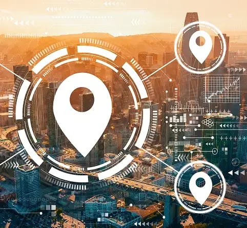 location icons over city